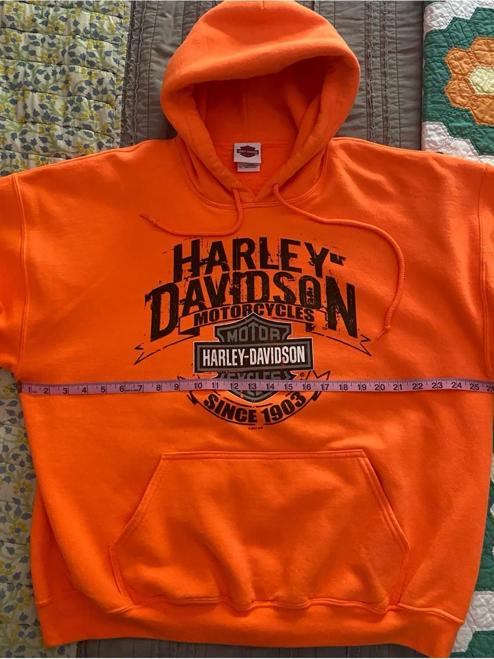 Harley-Davidson Men's Orange Logo Hoodie Sweatshirt - size XL - Mt Pleasant MI - Picture 9 of 13